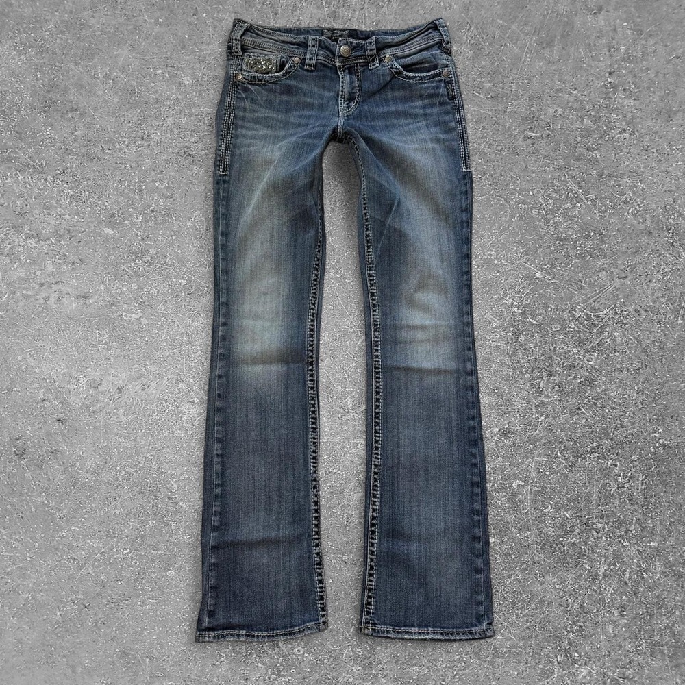 Silver Jeans Co Suki Flap Bootcut Jeans W29 L33 Blue Embroidered Studded Denim